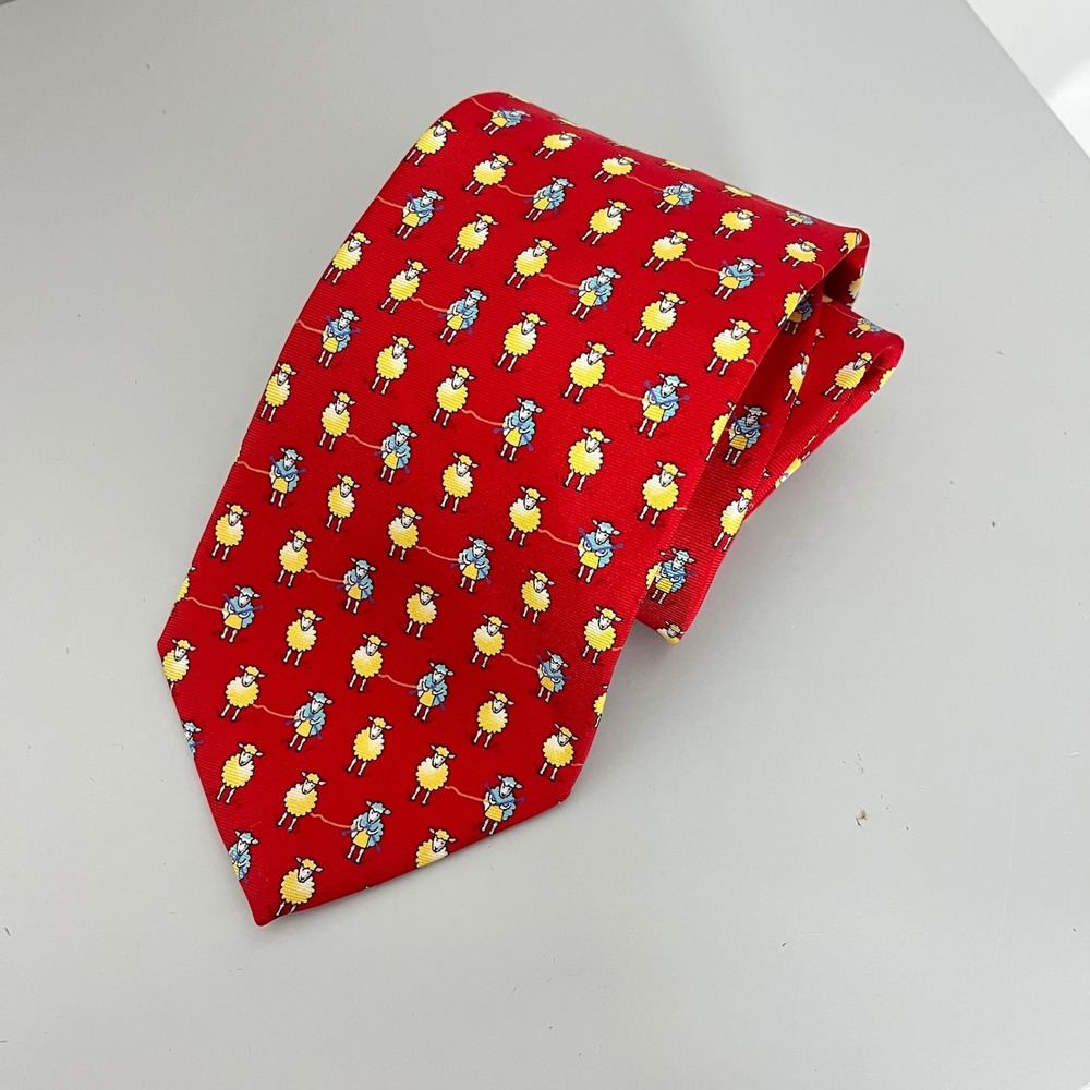 Brooks Brothers Silk Tie Mens OS Red Sheep Novelty Print‎ 346 Made in USA